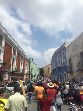 Heading downtown with the locals in Puebla